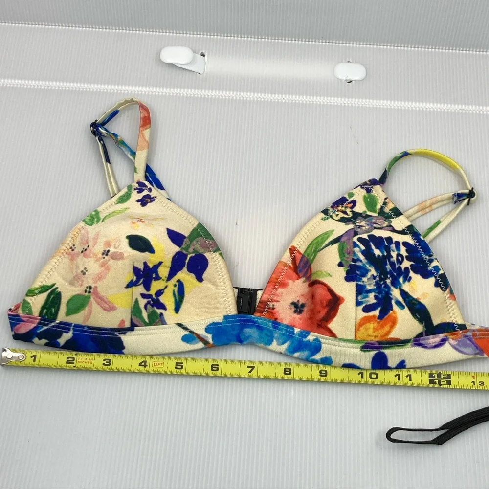 TRIANGL Neoprene Floral Print Triangle Bikini Top M Swim Beach Y2K